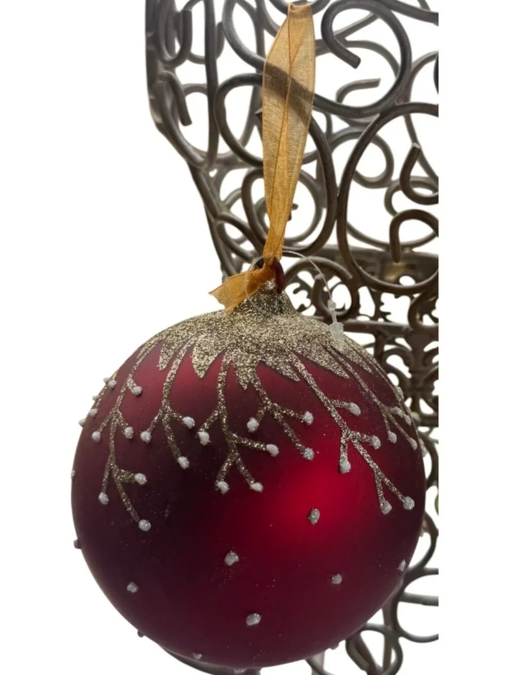 Set 2 Dillard's Glass Hand-Painted Ball Ornaments Holly Leaves & Berries 4